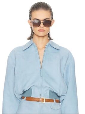 Helsa 
The Suede Zip Bomber in Faded Denim